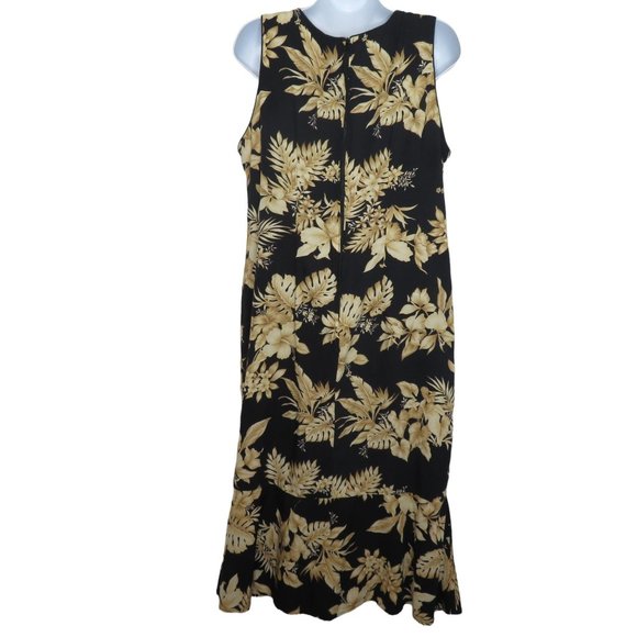 Vintage Hawaiian Floral Tank Dress L Patio Tropical Sleeveless Ruffle Zip - Picture 7 of 10